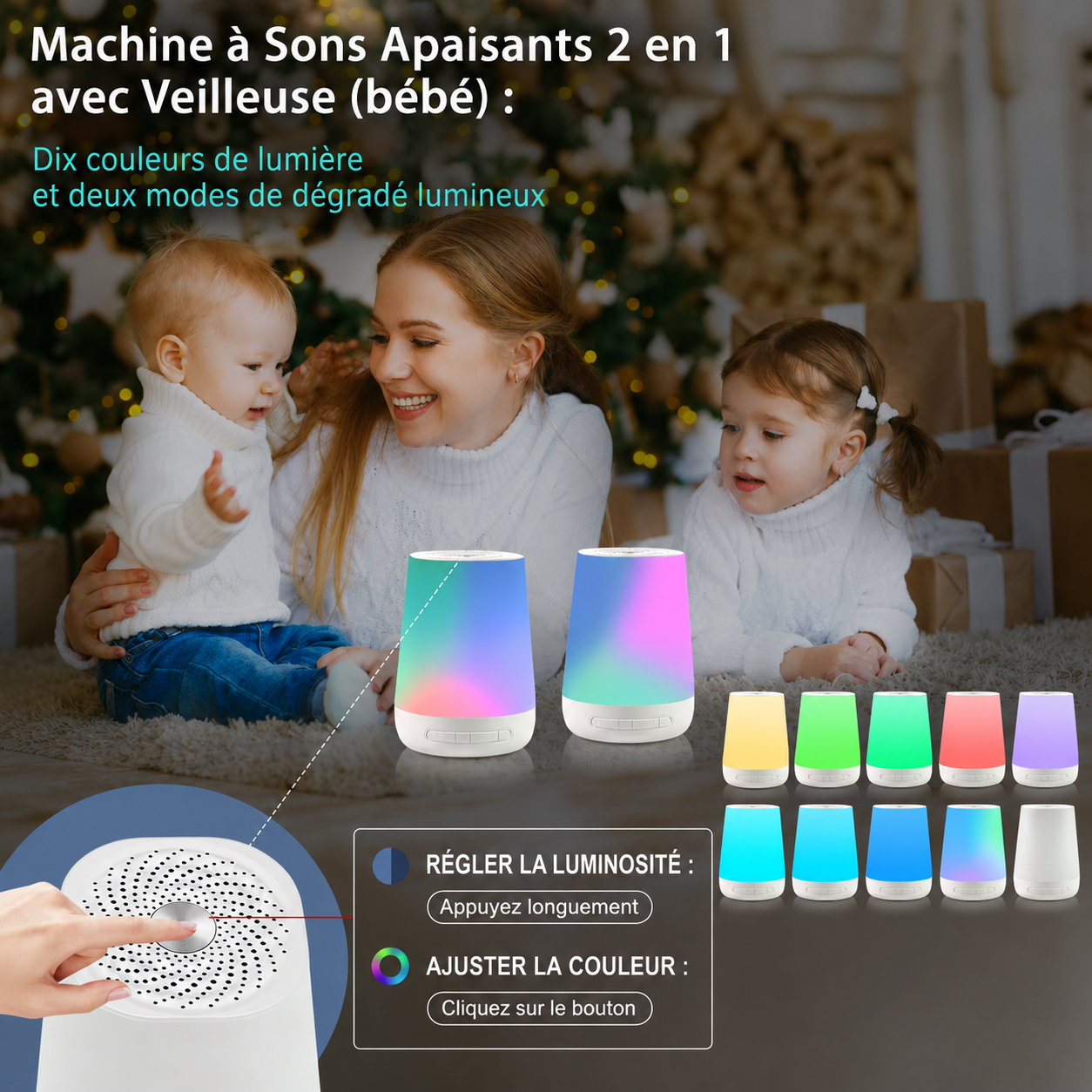 Machine à Bruit Blanc pour Bébé - 28 Sons Apaisants & Veilleuse Colorée