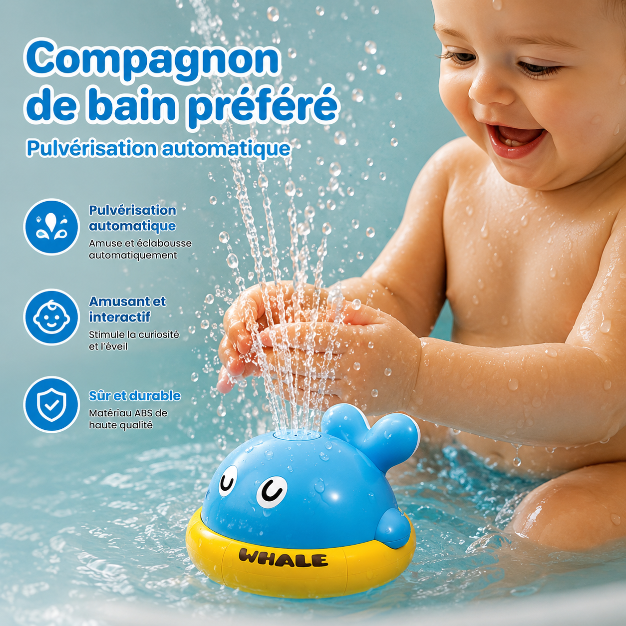 🐳 Baleine Magique Lumineuse – Le bain devient un moment magique ✨