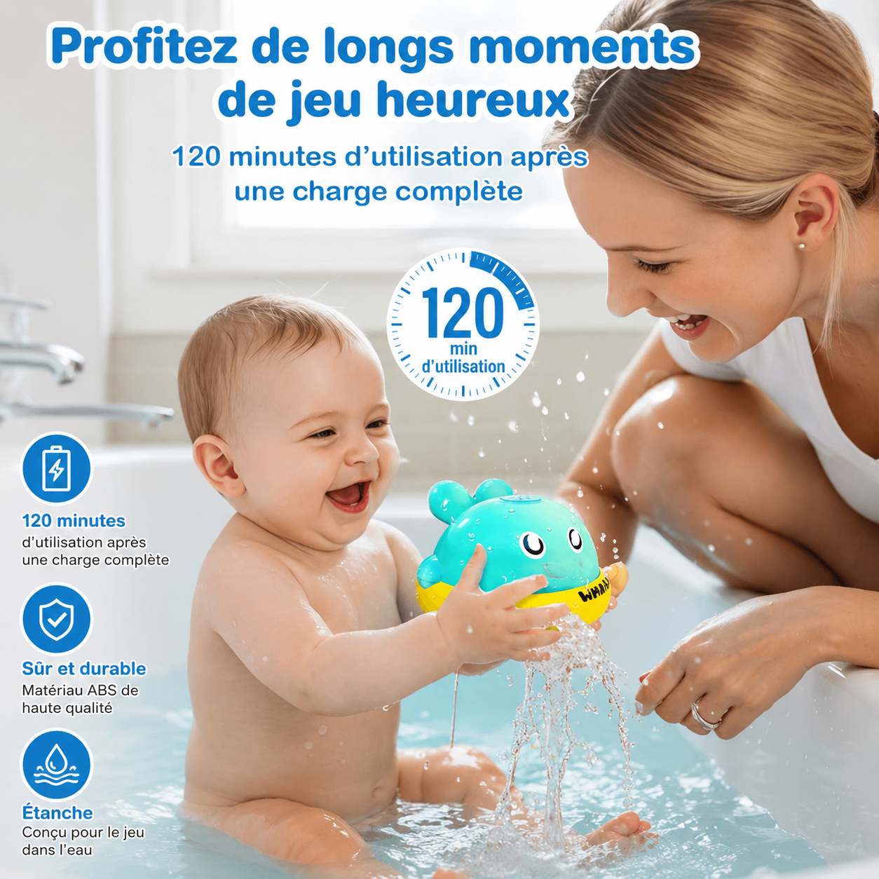 🐳 Baleine Magique Lumineuse – Le bain devient un moment magique ✨